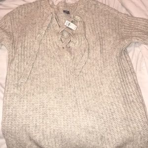 oversized lace up sweater